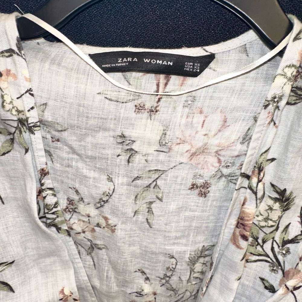 Zara Floral Linen Wrap Blouse - Cream, Pink and Green - Picture 5 of 6